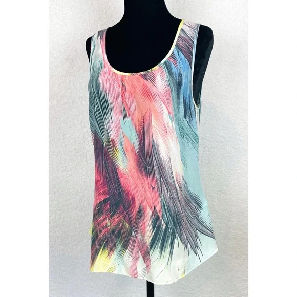 WAREHOUSE • Silk Colorful Abstract Feather Print Tank Top, 6 - Picture 11 of 11
